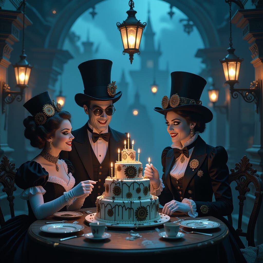 Whimsical Clockwork Birthday Party with Addams Family Charac...