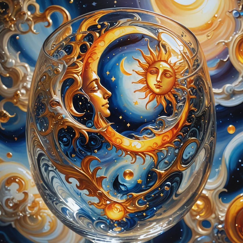 Sun and Moon in Glass: Magical Realism Oil Painting