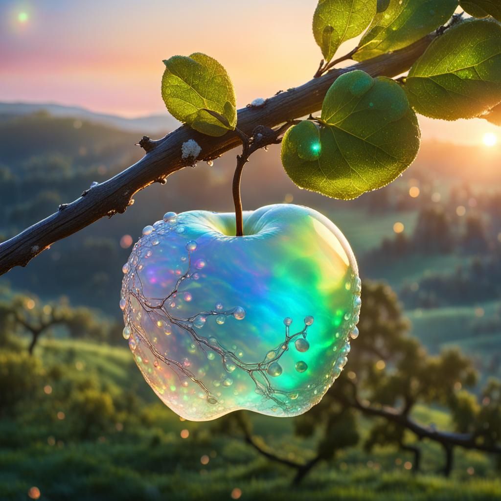 Opal Apple with Stars in Volumetric Light