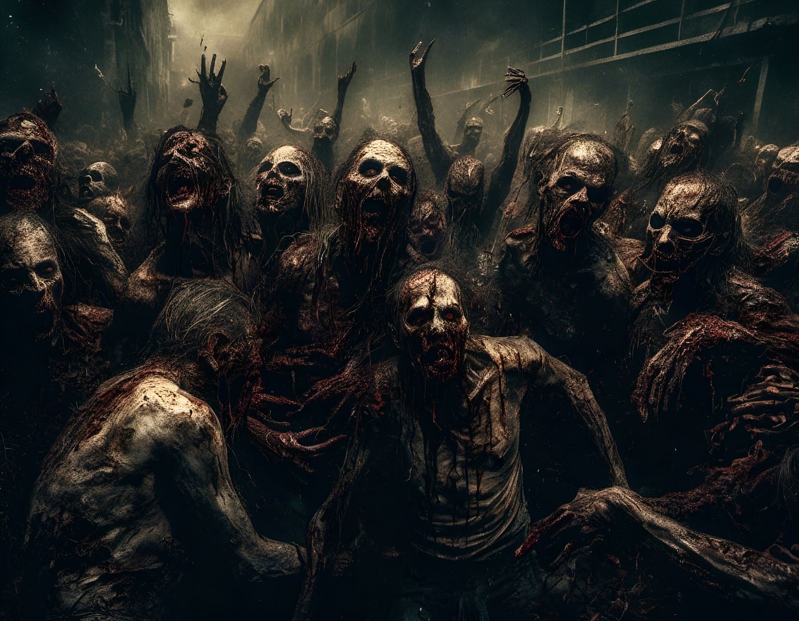 Detailed Zombie Group in Macabre Horrorcore Style