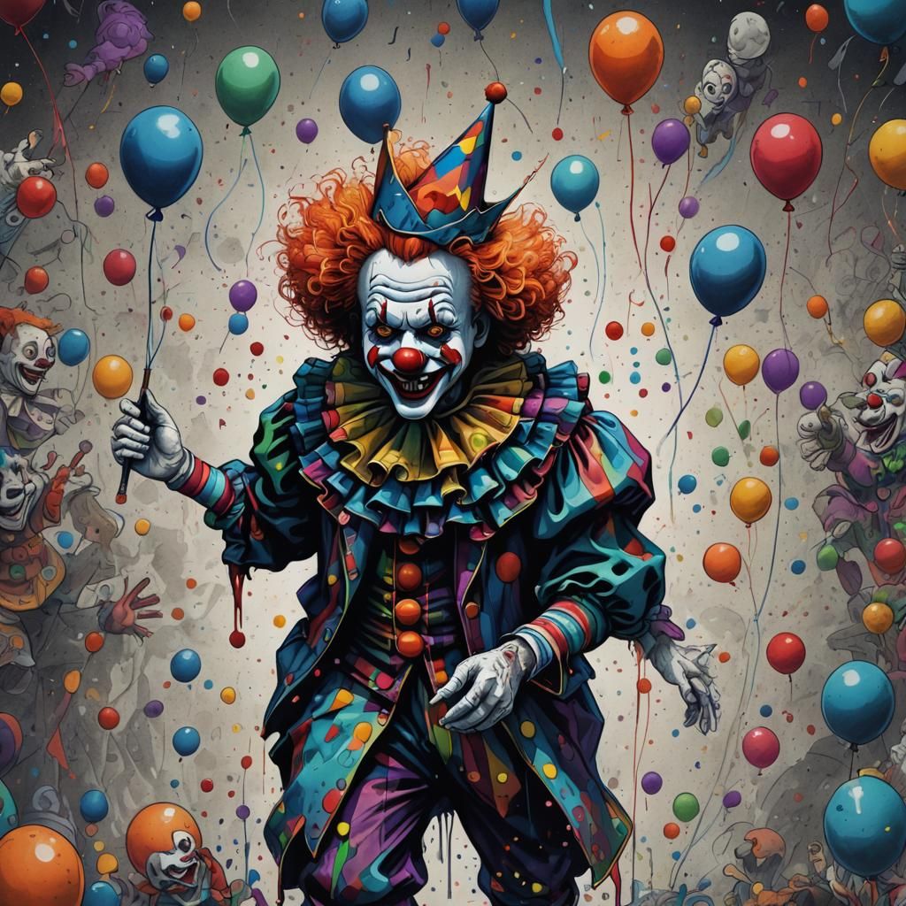 Child's Drawing of a Clown with Felt-Tip Pens