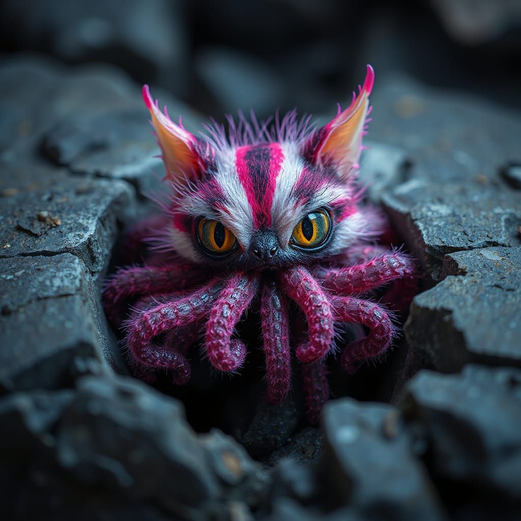 Creepy Cute Furry Neon Creature in Fissure