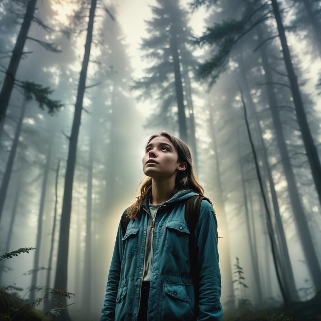 Teenage Girl in Moody Forest Landscape