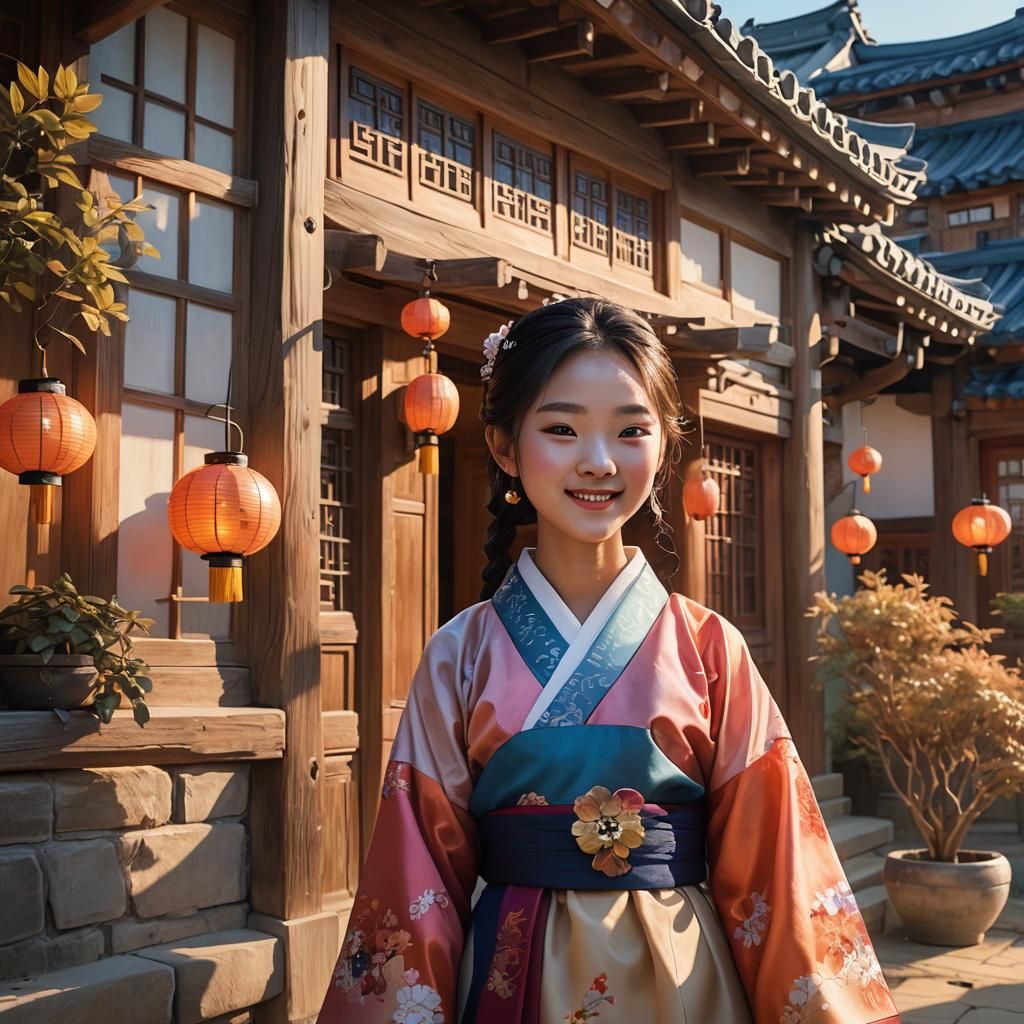 Korean Girl in Hanbok: Fantasy Concept Art