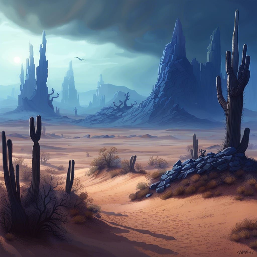 Ultramarine Desert Landscape with Alien Flora