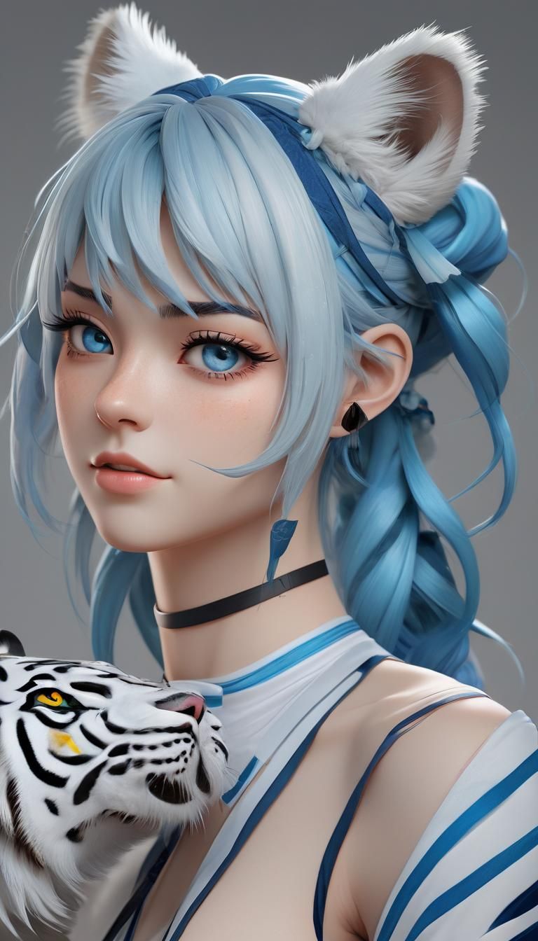 Anthropomorphic Tiger Woman in Anime Style