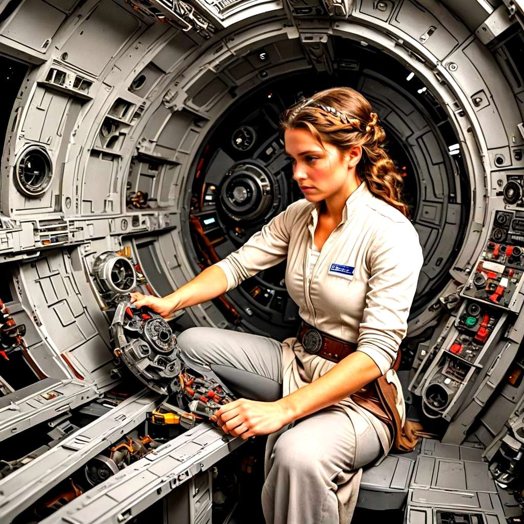 Princess Leia Repairs the Millennium Falcon Interior