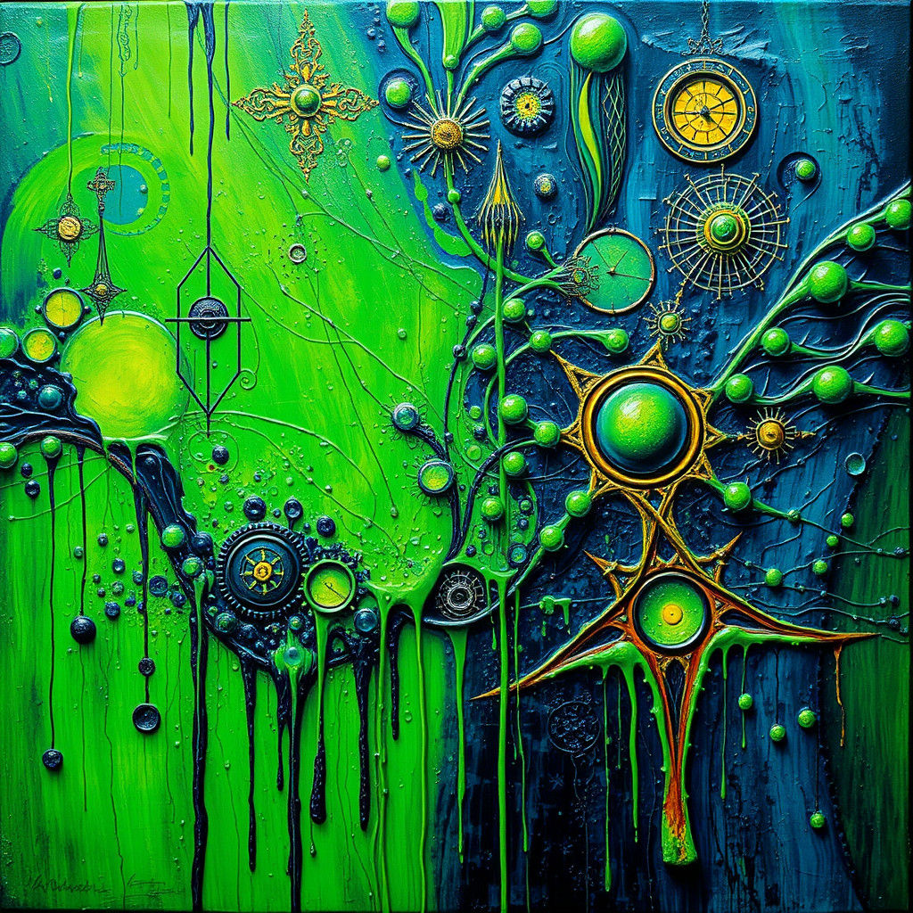Melting Green and Blue Impasto Art