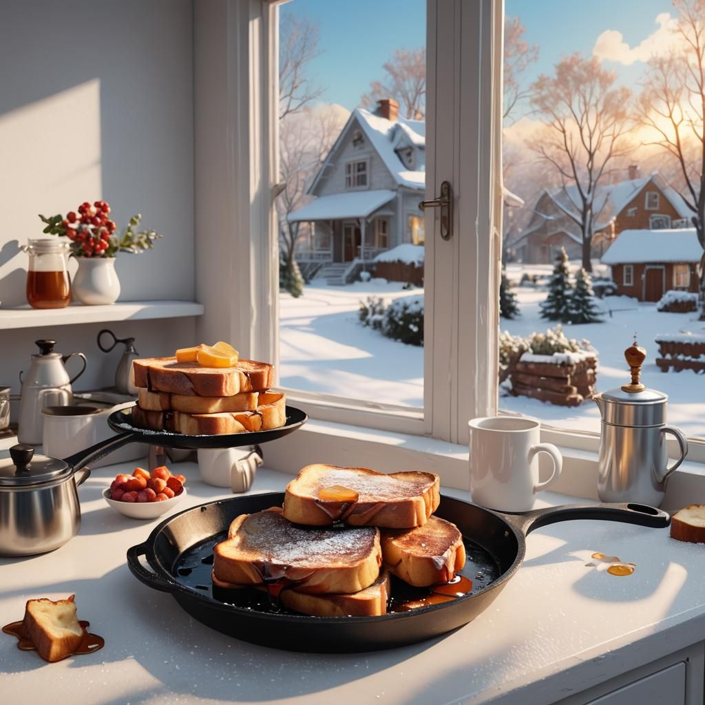 Grand Winter Farmhouse Scene with French Toast