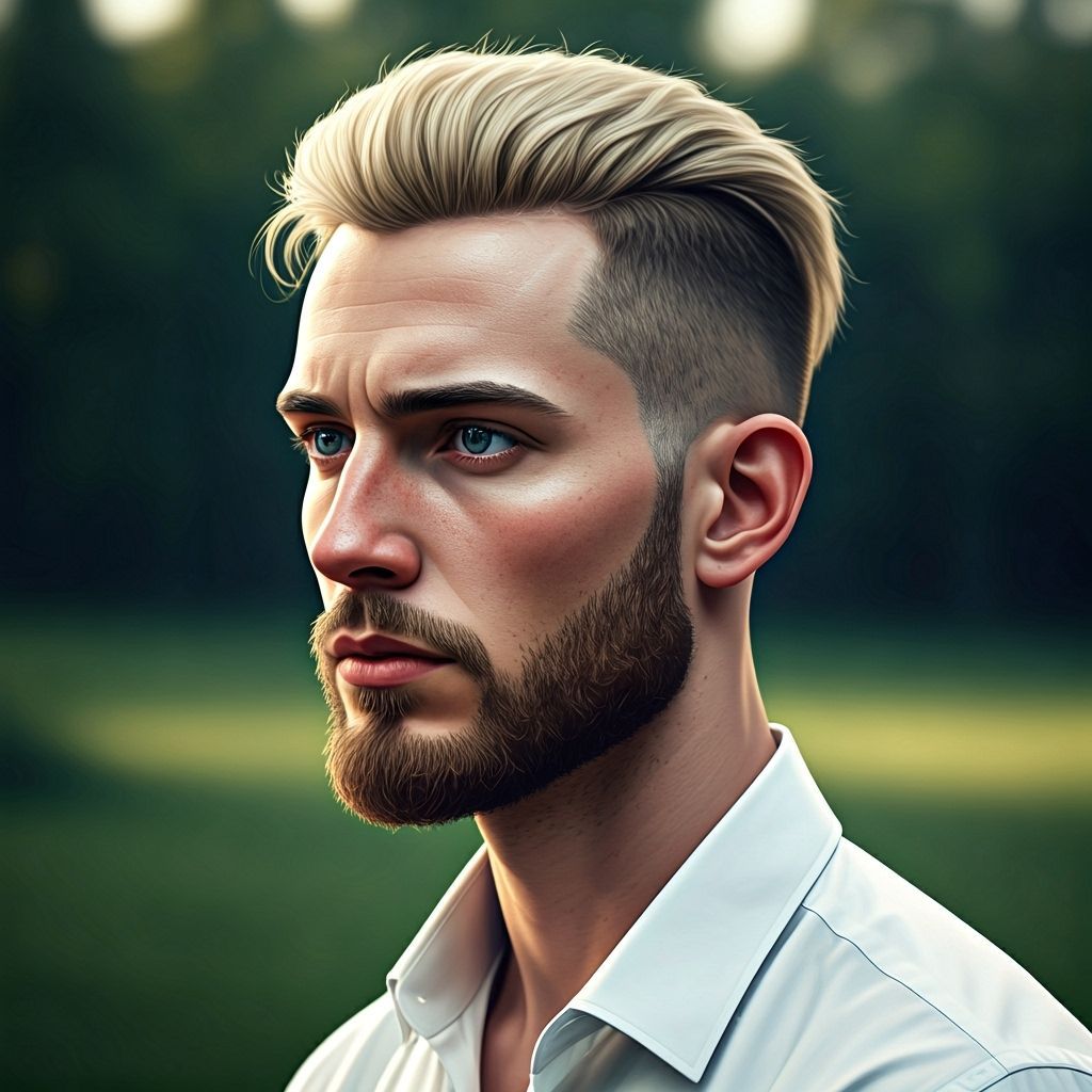 Realistic Portrait of a Blonde Man in a Field
