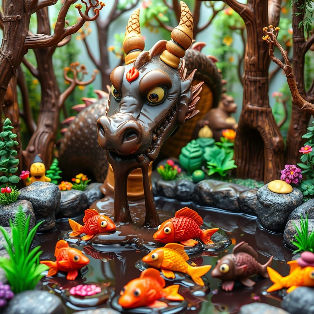 Chocolate Dragon Fountain in Magical Forest