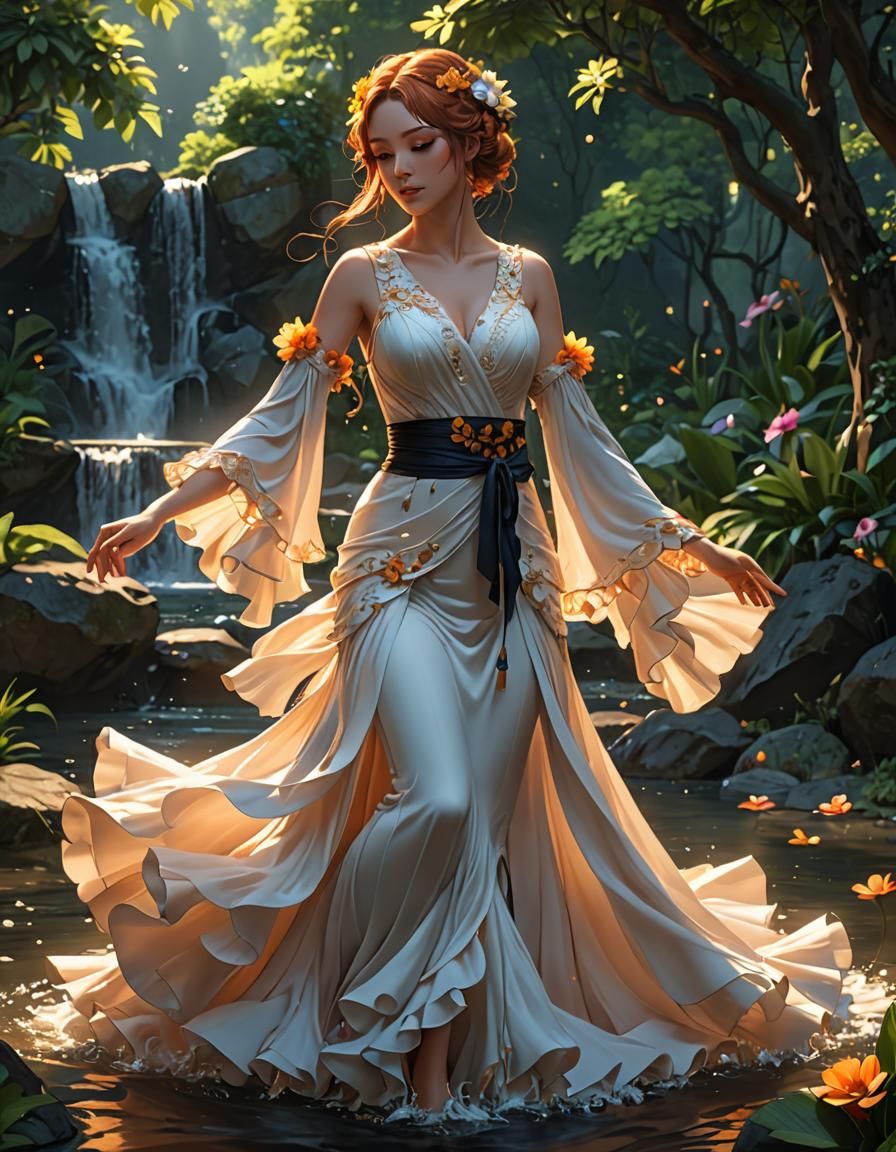 Summer Solstice: Anime-Inspired Water Flamenco in 3D