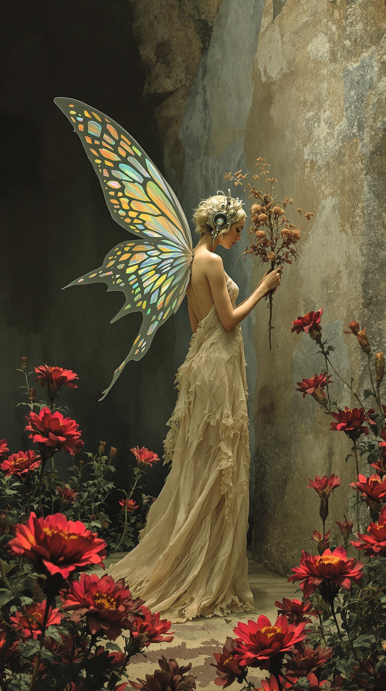 Ethereal Beauty in Decay: A Haunting Fairy Amidst Weathered...