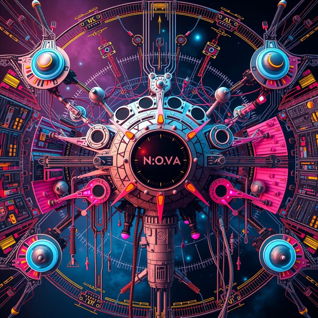 Sentient Starship N.O.V.A. Neural Schematic in Cyberpunk Sty...