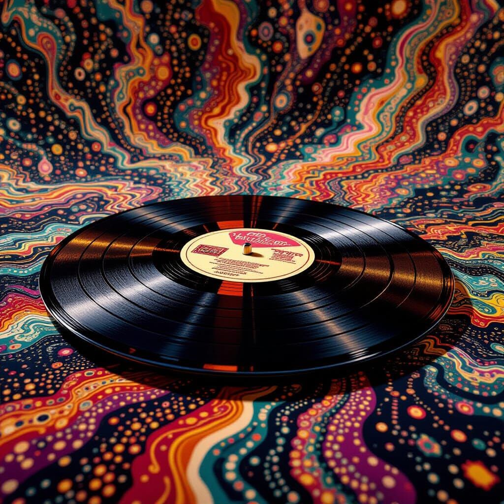 Psychedelic Vinyl Grooves Macro in Surreal Style