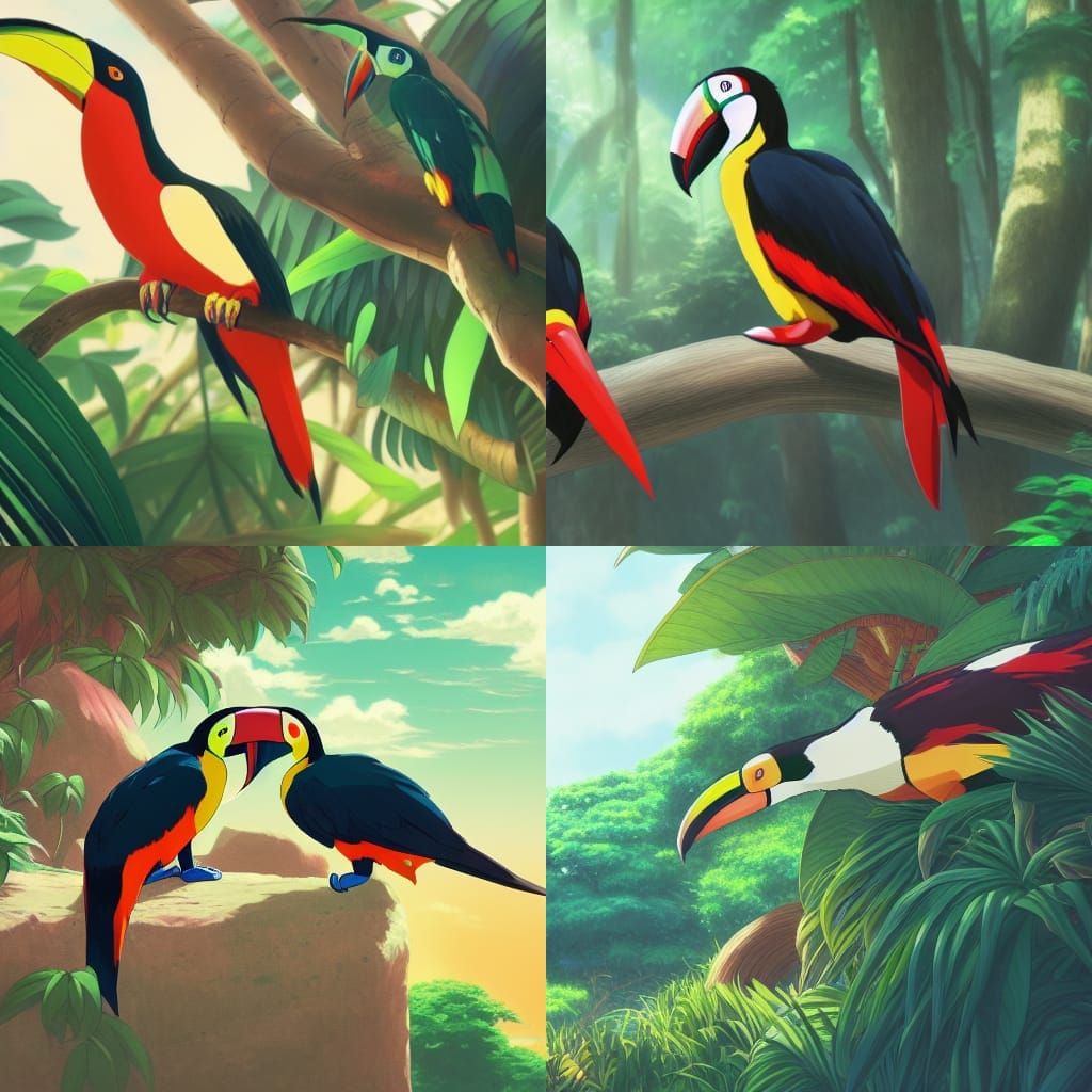 Toucans in Anime Key Visual Style