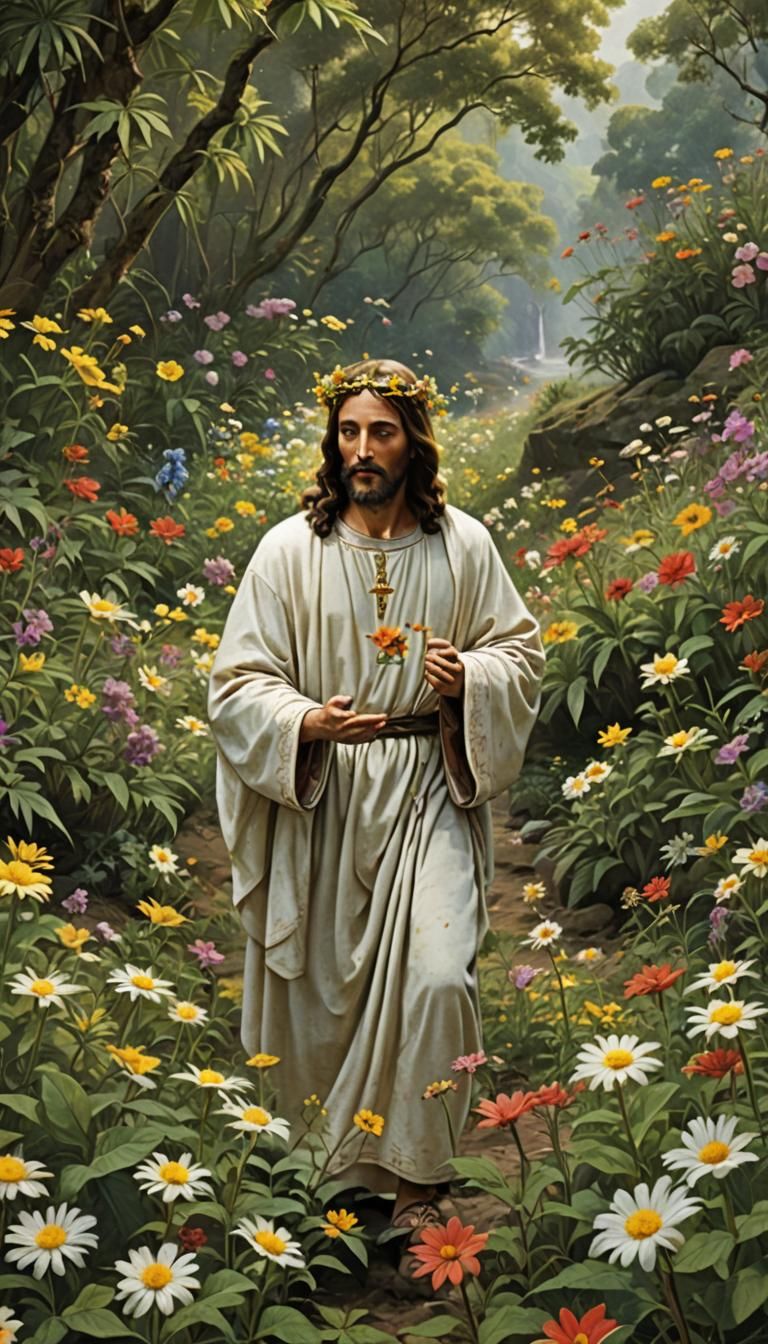 Jesus Christ Teaching Among Wildflowers