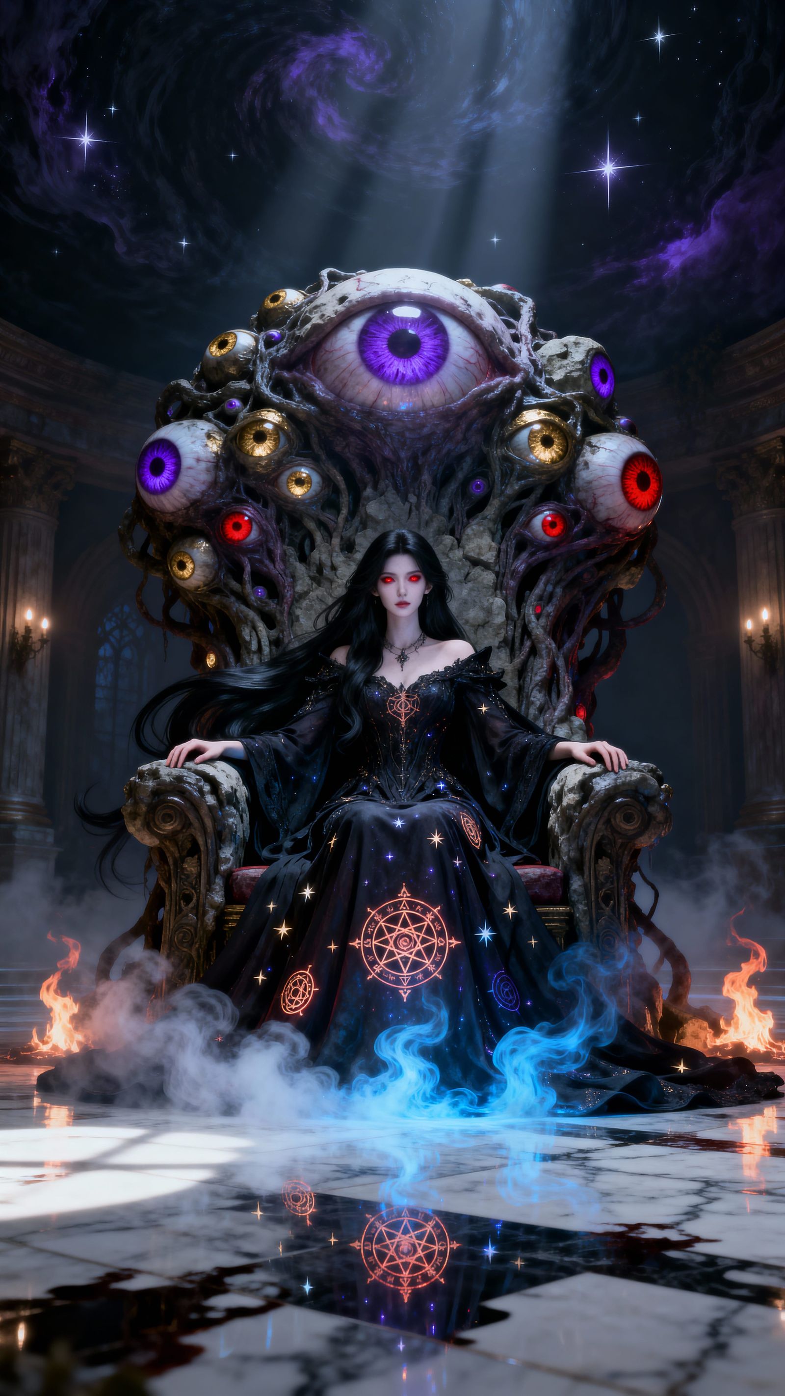 Mysterious Woman on Throne of Eyes