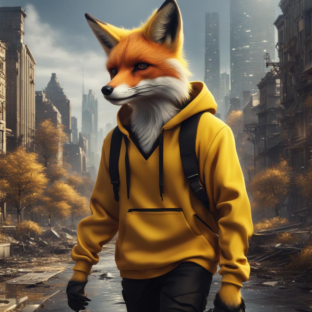 Fox in City Street: Detailed Fantasy Art