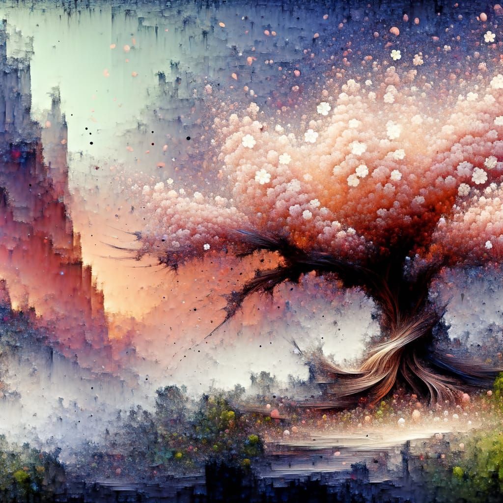 Spring Tree in Bloom: A Matte Painting