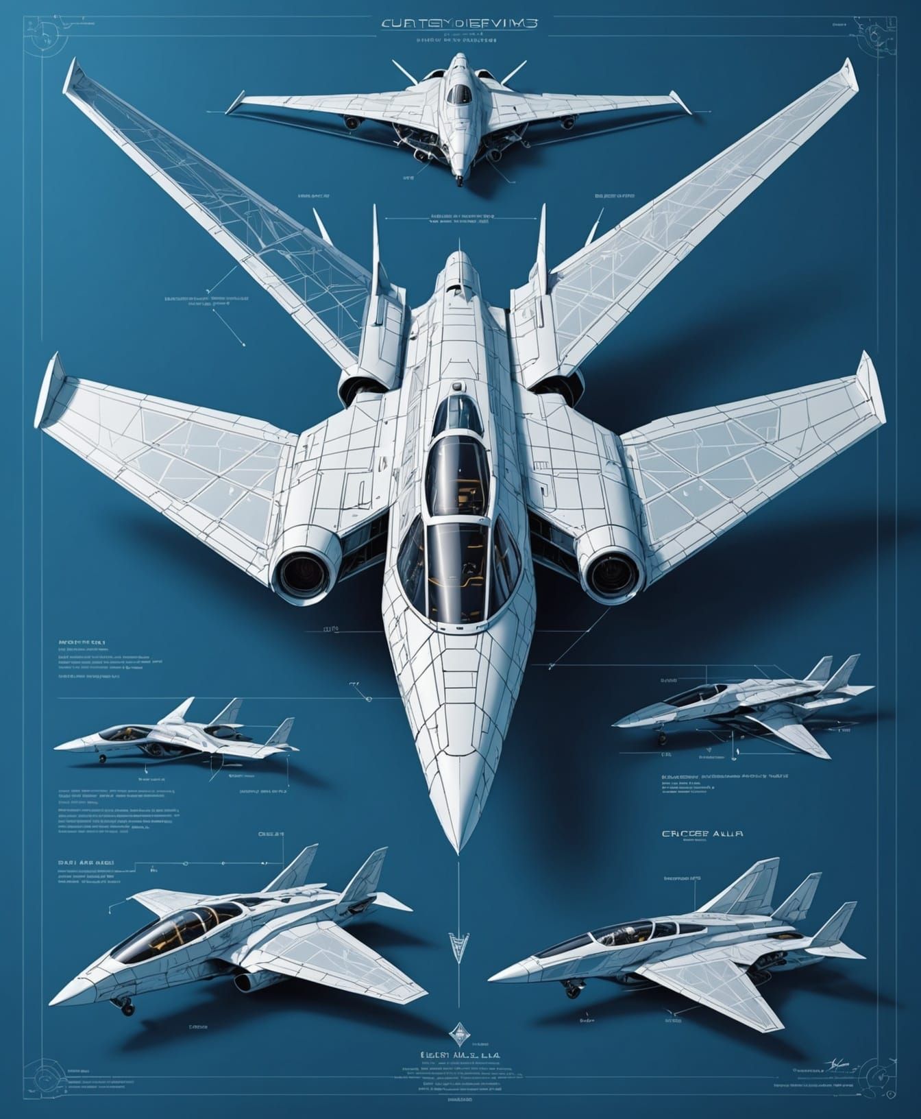 Sleek Aerodynamic Interceptor Aircraft in Cyberpunk White Li...