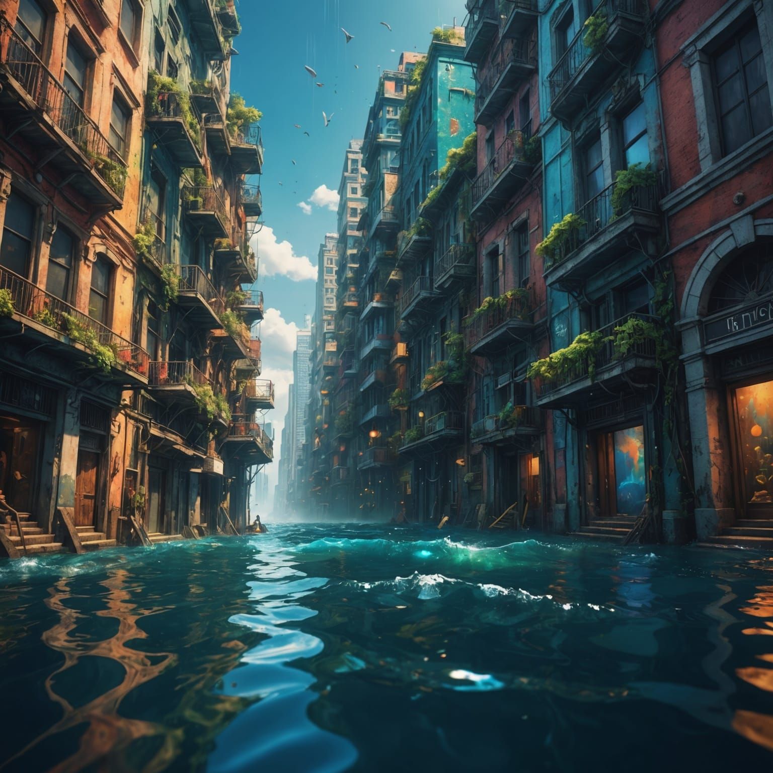 Hyperrealistic Underwater City Concept Art