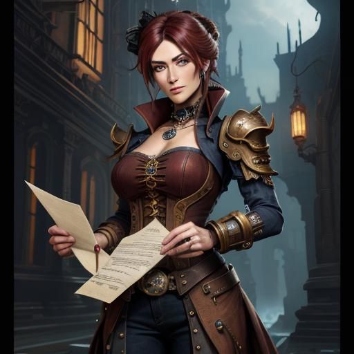 Steampunk Woman with Letter: Detailed Matte Painting