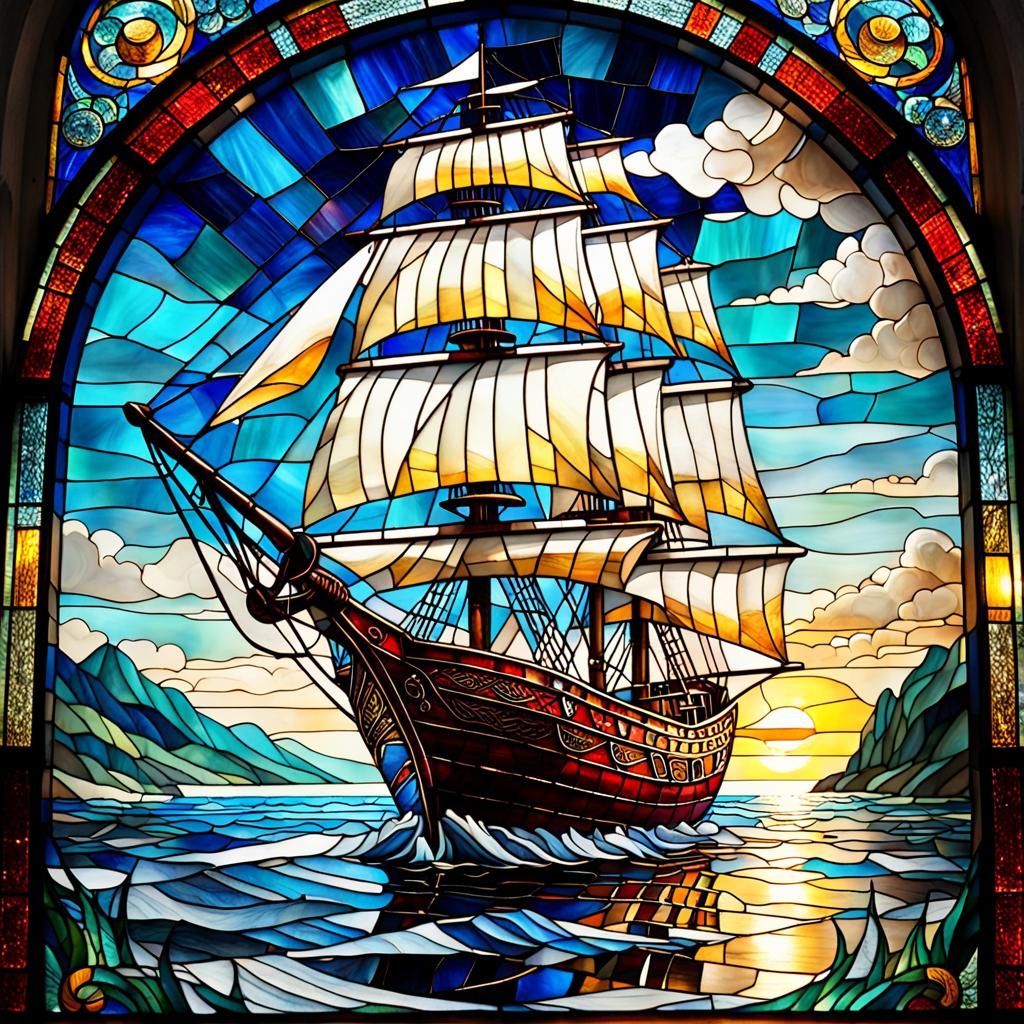 Stunning Stained Glass Sailing Boat
