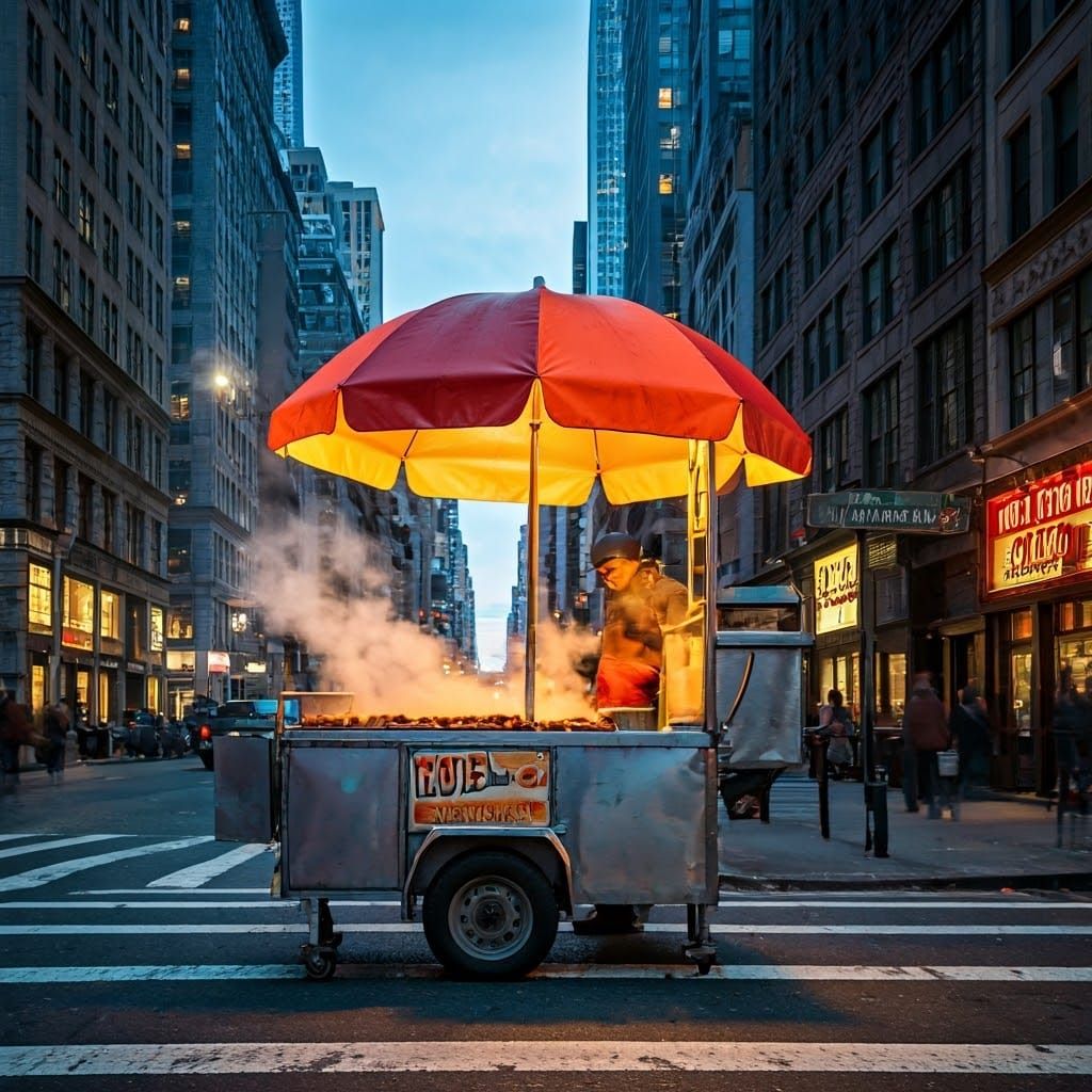 New York Hot Dog Cart in Urban Realism Style