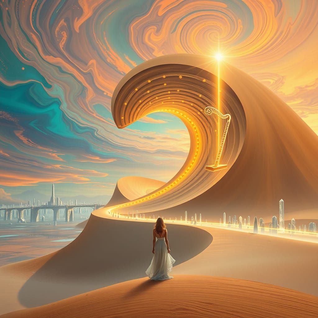 Surreal Desert Landscape with Spiral Dune