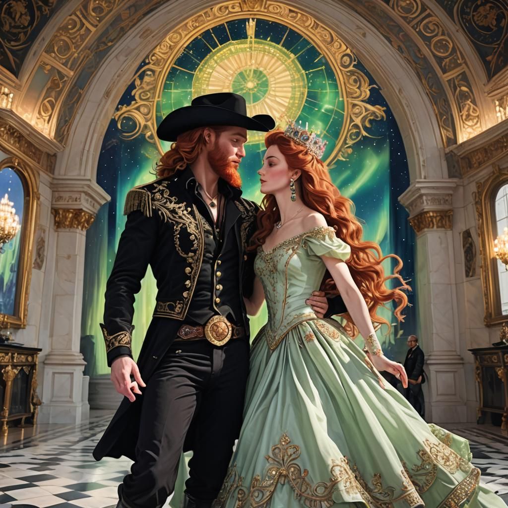 Prince and Princess Dancing Under Northern Lights