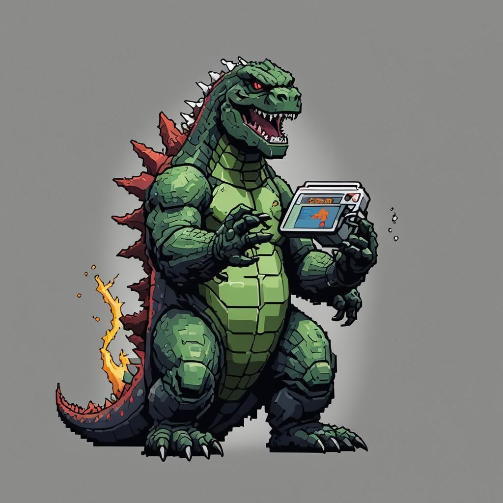Pixel art of Godzilla on Gameboy Advanced