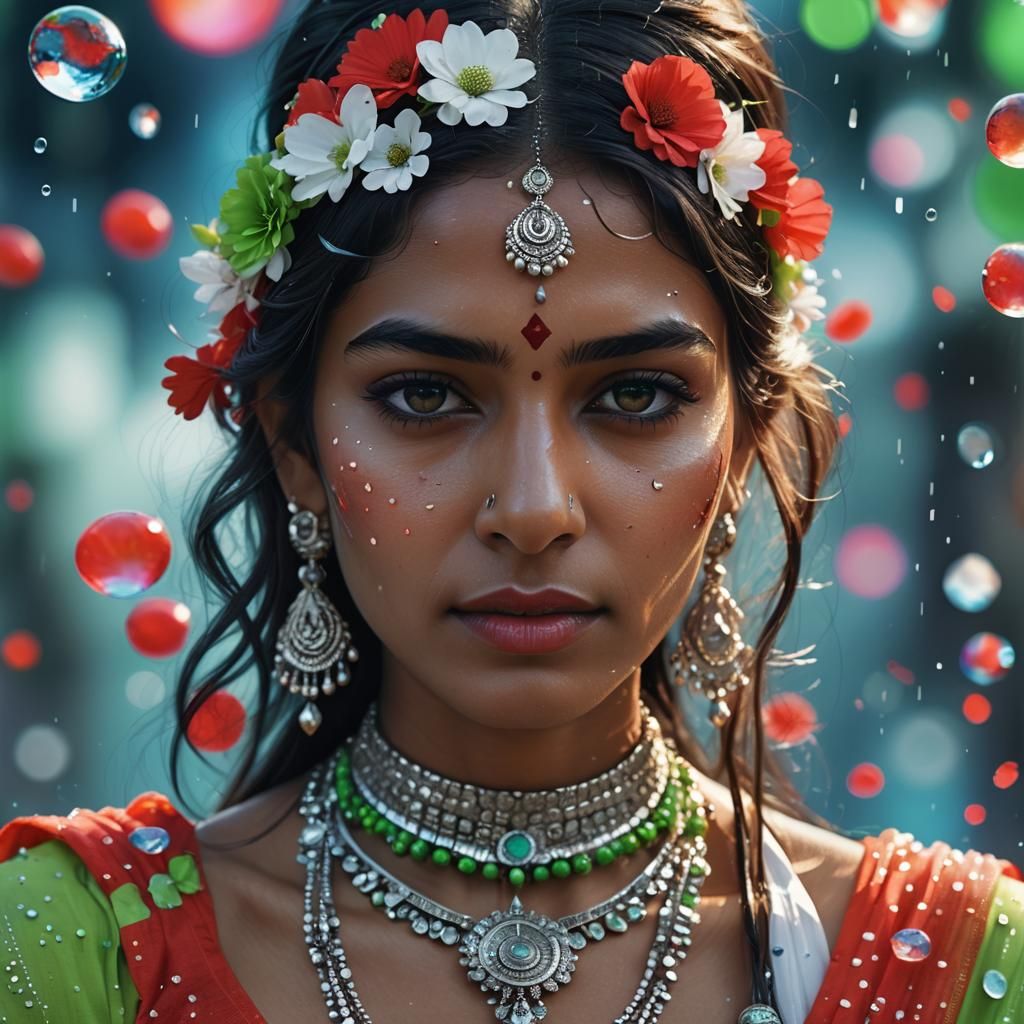 Neon Indian Woman Portrait in Digital Art Style