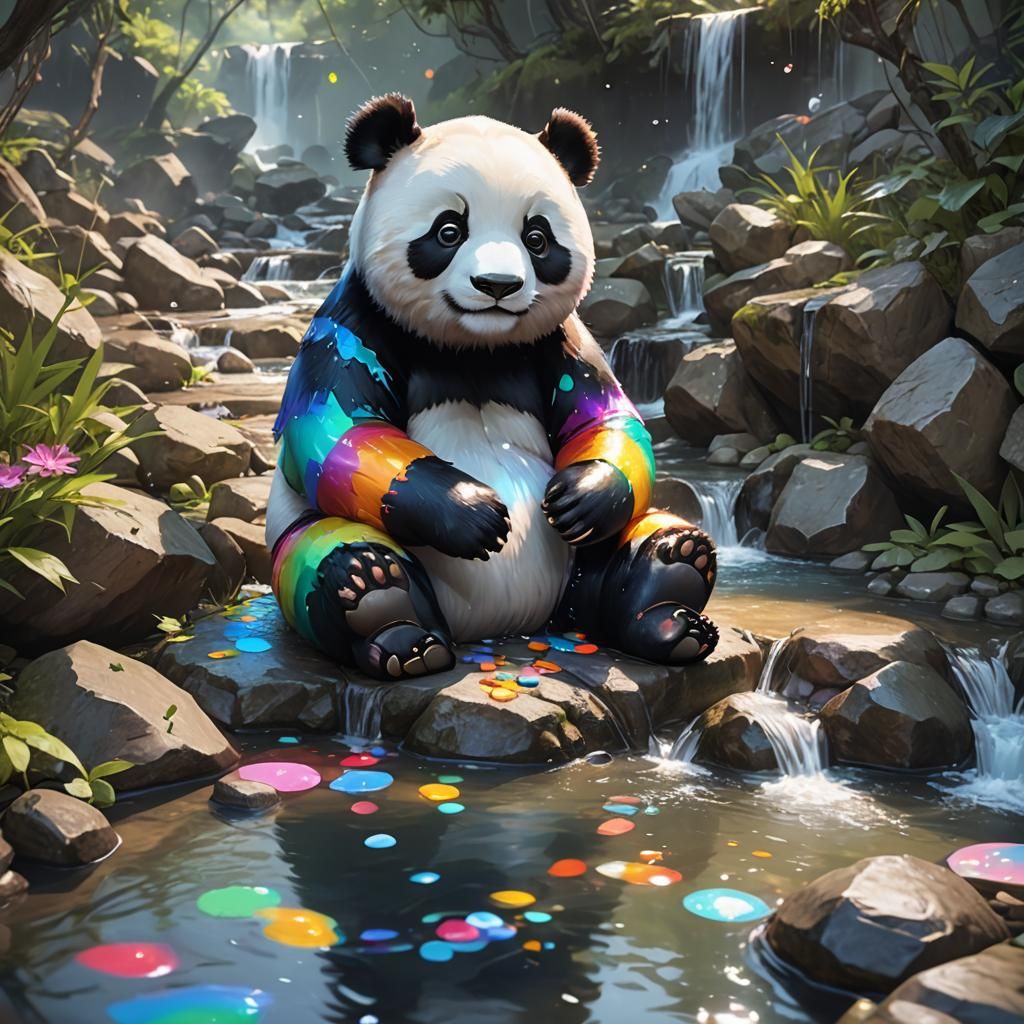 Rainbow Panda by Creek in 3D Anime Style