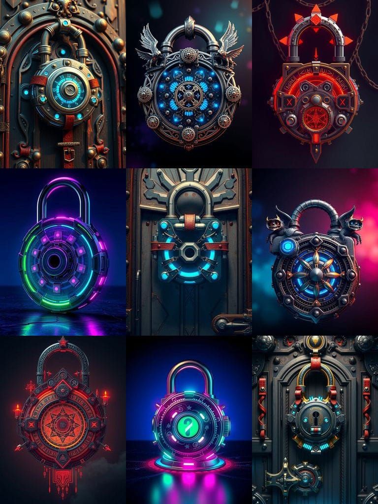 Hi-Tech Padlock in Detailed Matte Painting Style