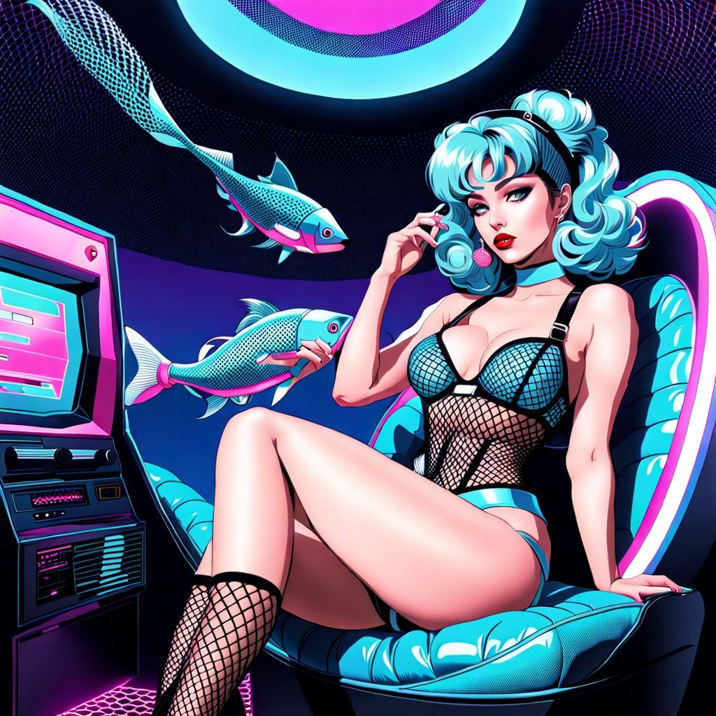 Vaporwave Fishnet Stockings in Retrowave Style