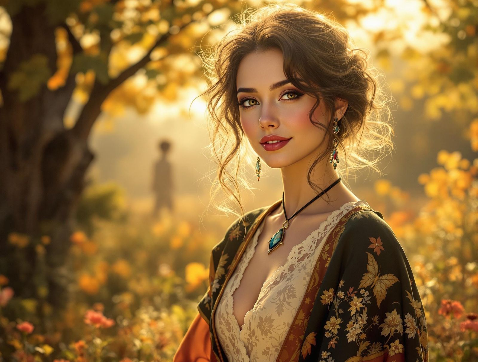 Woman in Serene Landscape, Art Nouveau Style