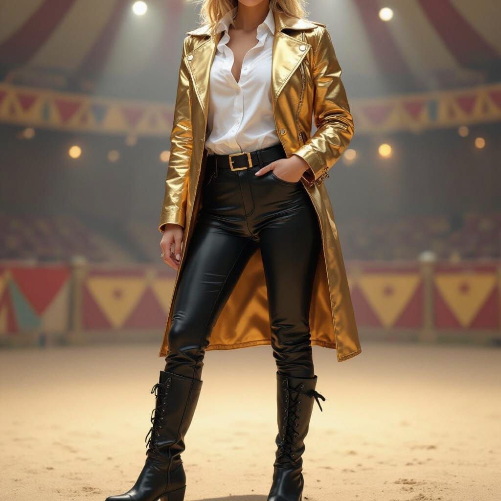 Lion Trainer in Golden Jacket, Digital Art Style