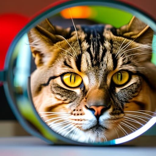 Detailed Mirror Reflecting Cat and Lion in 8K