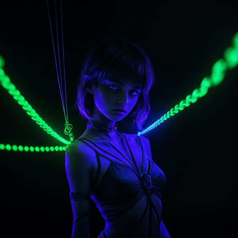 Woman Tied in Neon Rope: Digital Matte Painting