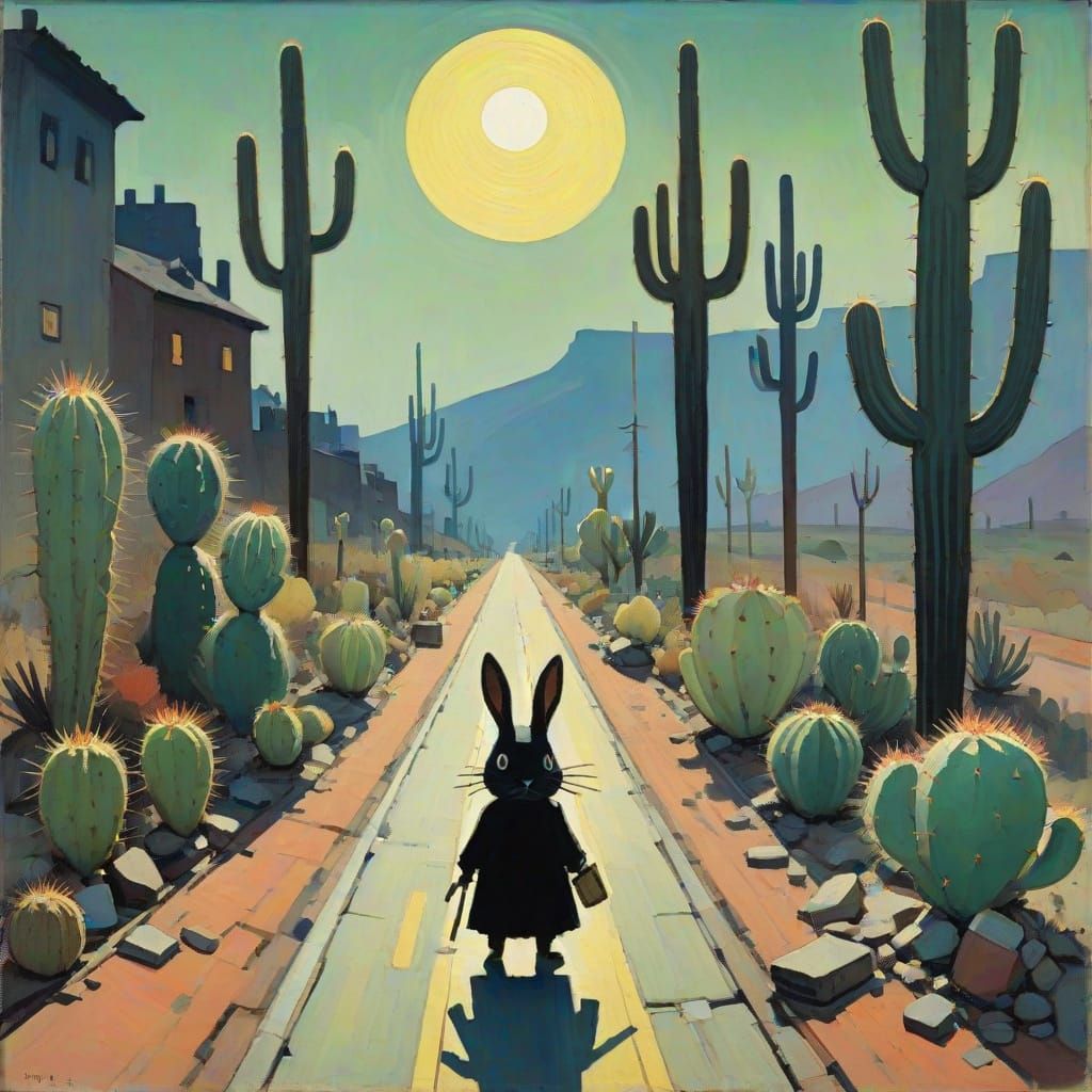 Whimsical Cactus Rabbit Witch Hybrid Art