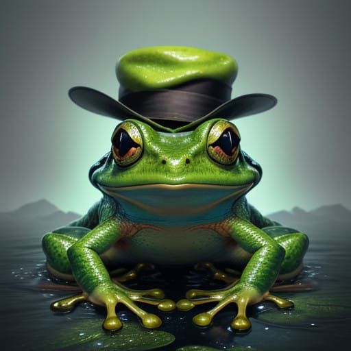 Majestic Frog in Dapper Hat, Rendered in Hyperrealistic Deta...