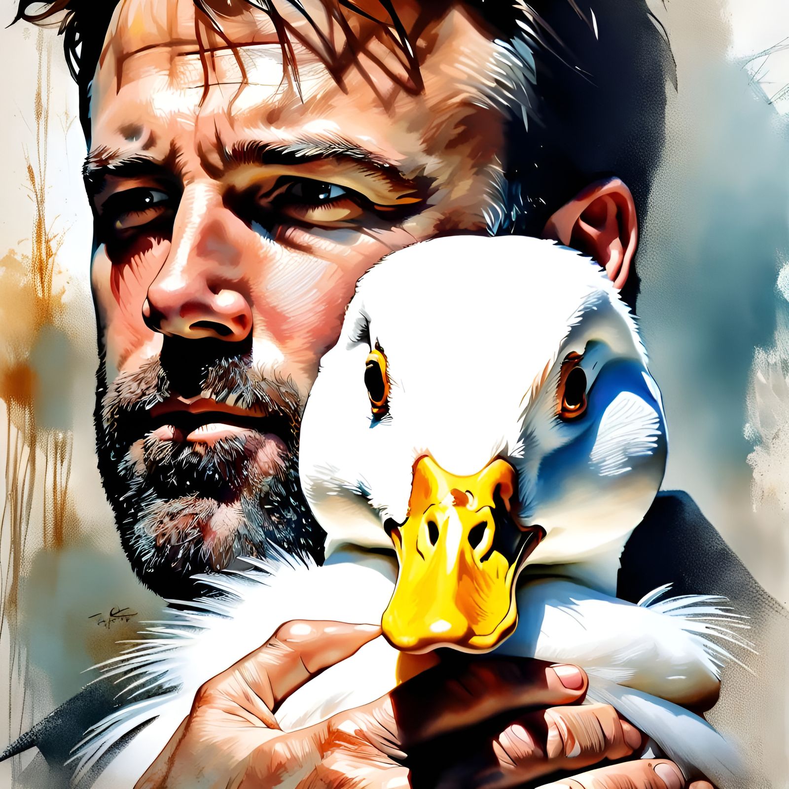 Ben Affleck and Duck Portrait in Olsen Style