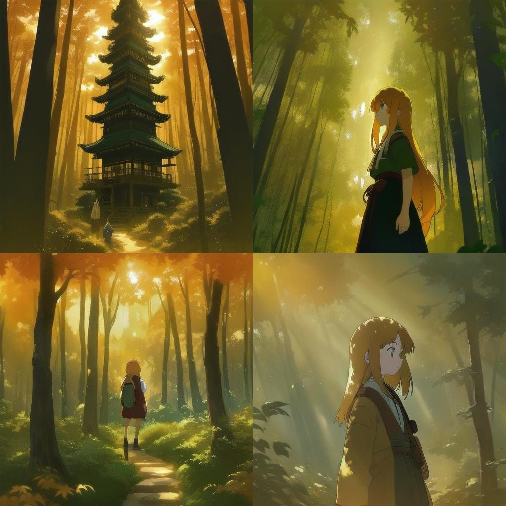 Hunter Girl in Golden Forest, Studio Ghibli Style