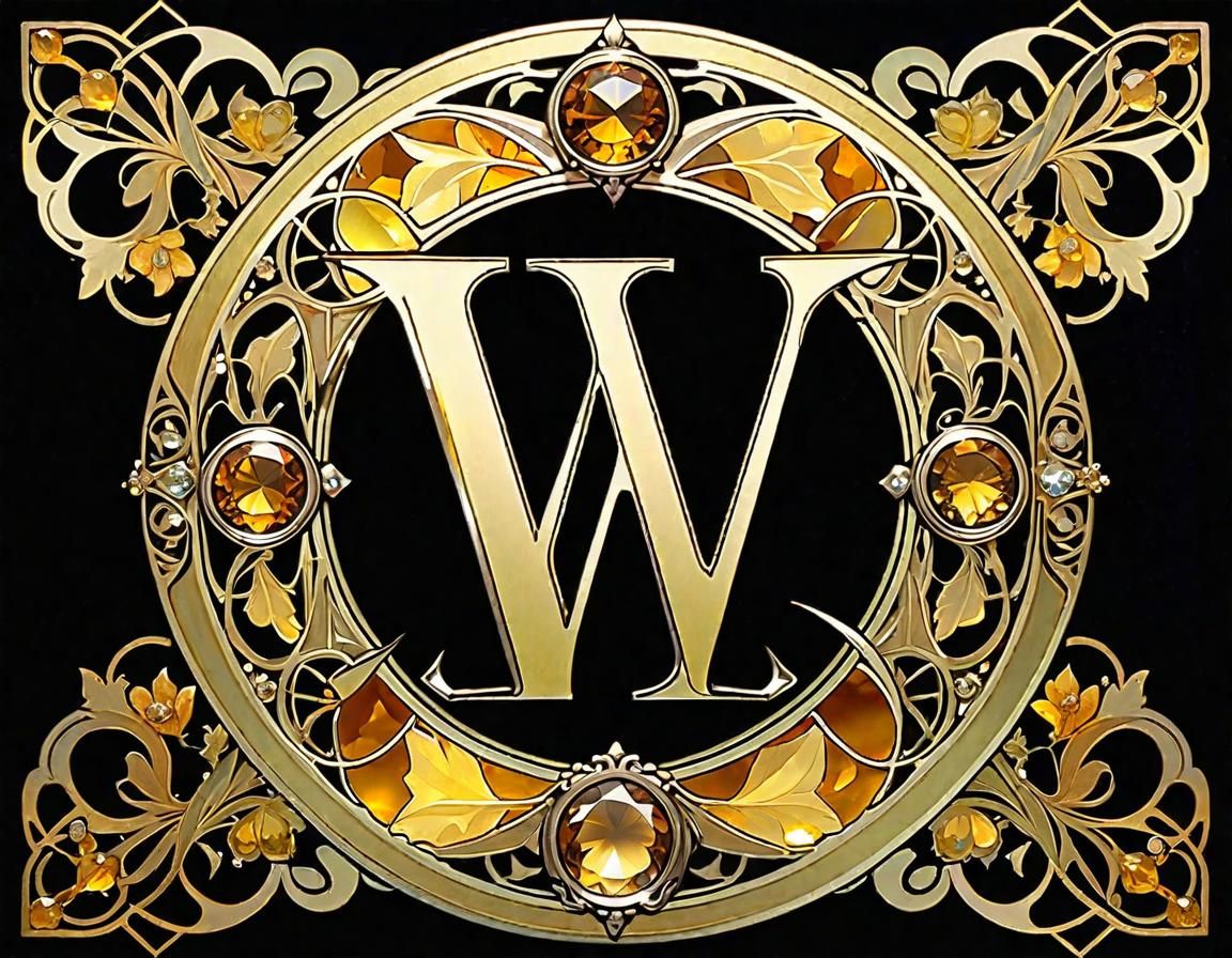 Golden Letter W in Alphonse Mucha Style