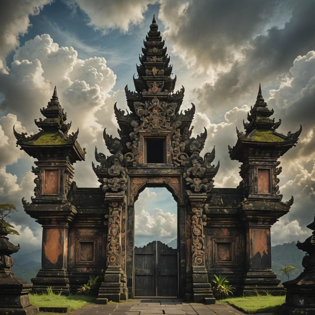 Balinese Temple Gate in Surreal Digital Painting