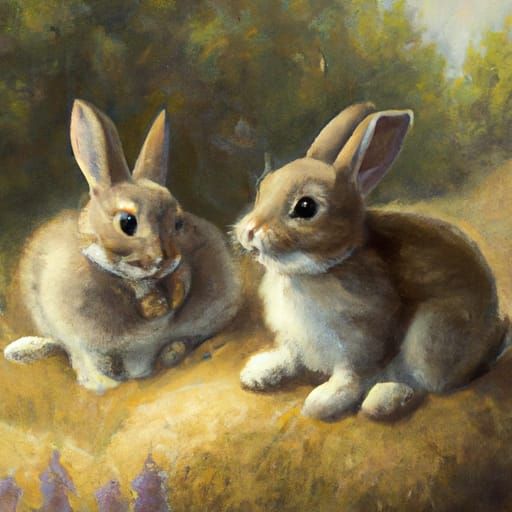 Bunnies in Oil Painting Style