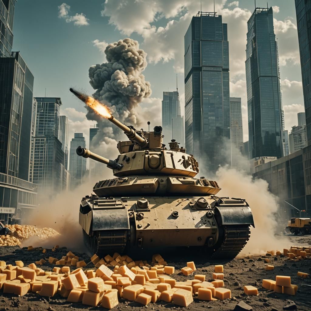 Cheese Tank Fires at Skyscraper: Cinematic Still