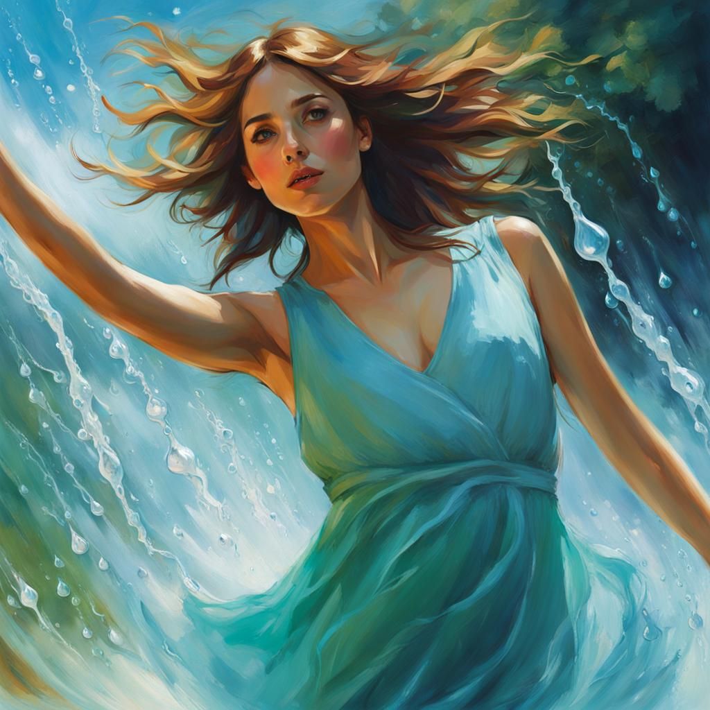 Sorceress Conjures Water Streams in Summer