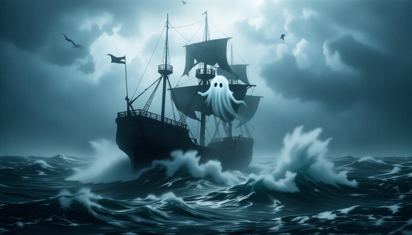 Ghostly Ship Sailing Through a Stormy Sea